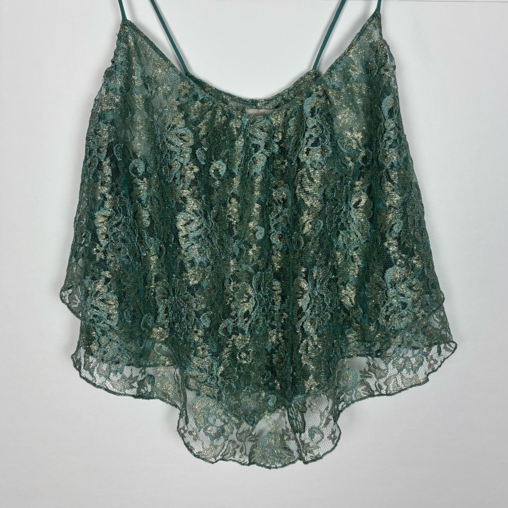 Urban Outfitters Ecote Lace Tiered Nylon Metallic Teal Tank Top Small Fairy - Picture 3 of 7
